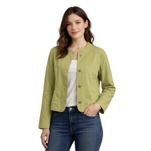 Eileen Fisher Chartreuse Cotton Button Front Jacket S - Spring, Green, Breezy